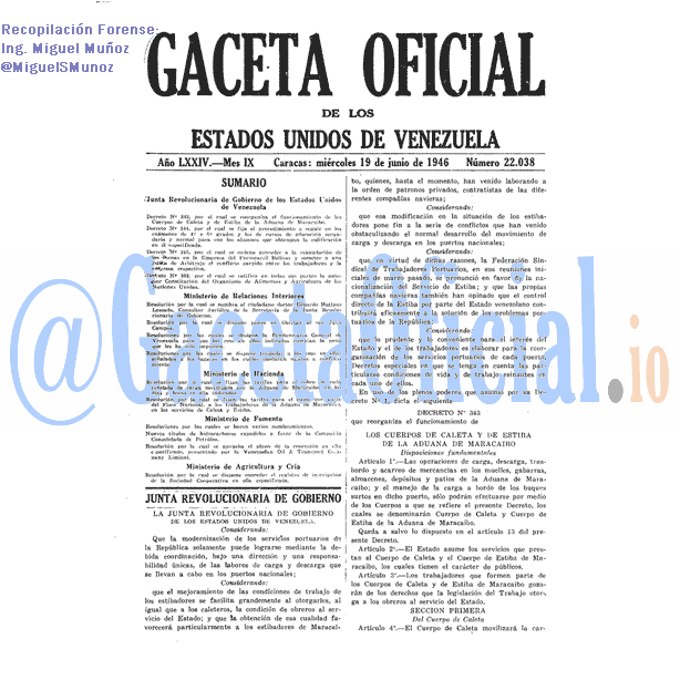 Gaceta Oficial 22038 del 19 Junio 1946
