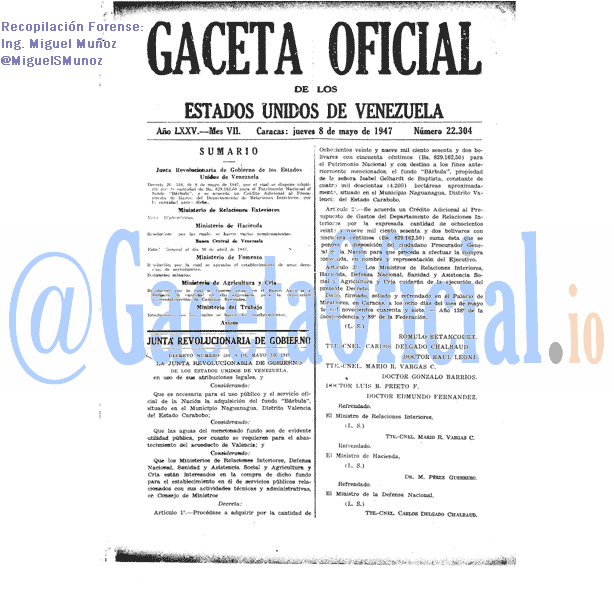 Gaceta Oficial 22304 del 8 Mayo 1947