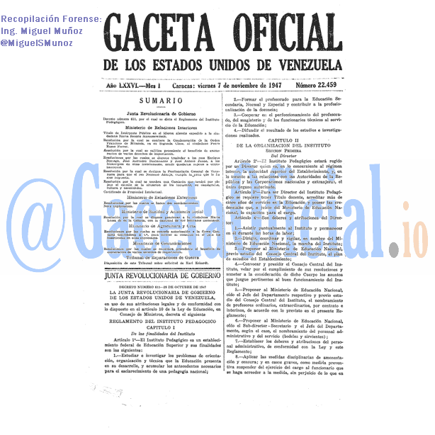 Gaceta Oficial 22459 del 7 Noviembre 1947