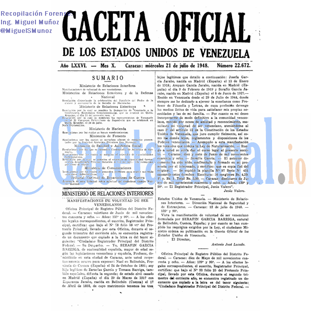 Gaceta Oficial 22672 del 21 Julio 1948