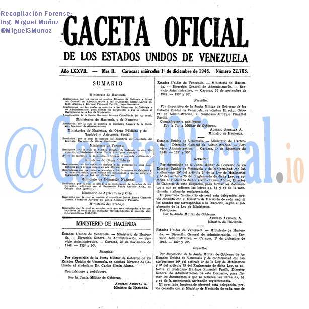 Gaceta Oficial 22783 del 1 Diciembre 1948
