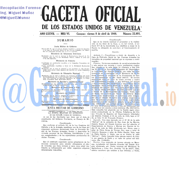 Gaceta Oficial 22891 del 8 Abril 1949
