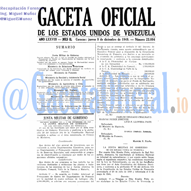Gaceta Oficial 23094 del 8 Diciembre 1949