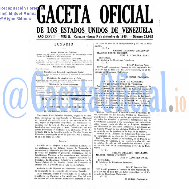Gaceta Oficial 23095 del 9 Diciembre 1949