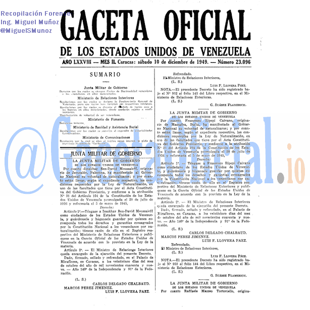 Gaceta Oficial 23096 del 10 Diciembre 1949
