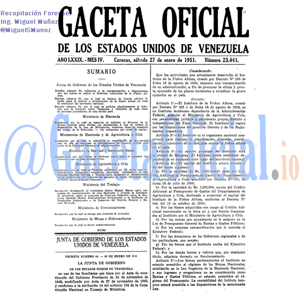 Gaceta Oficial 23441 del 27 Enero 1951