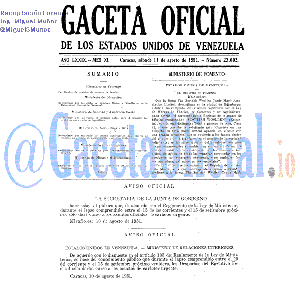 Gaceta Oficial 23602 del 11 Agosto 1951