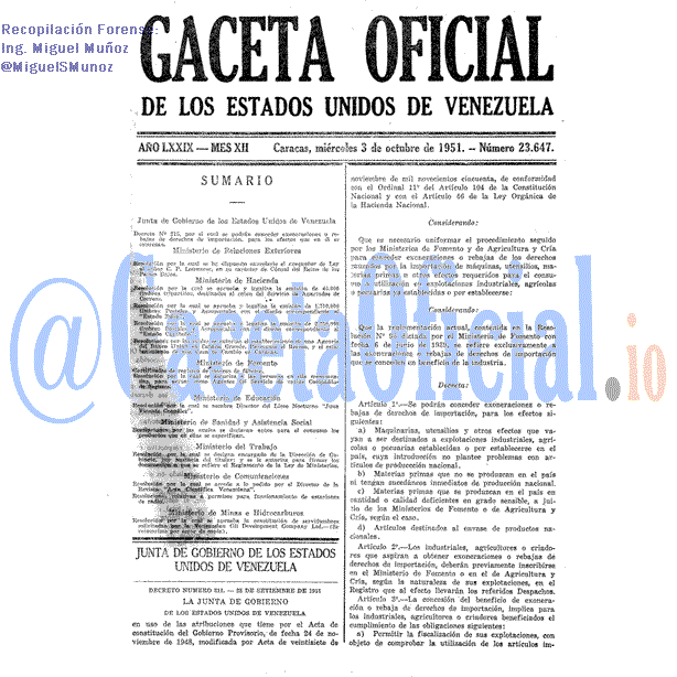 Gaceta Oficial 23647 del 3 Octubre 1951