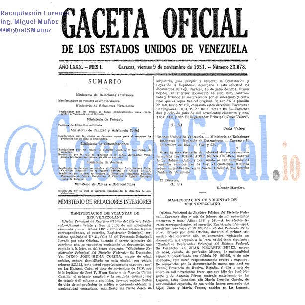 Gaceta Oficial 23678 del 9 Noviembre 1951