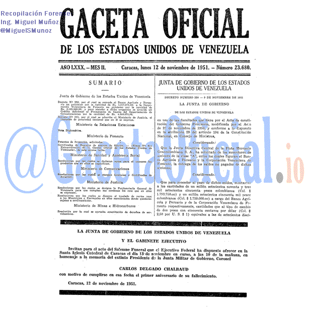 Gaceta Oficial 23680 del 12 Noviembre 1951