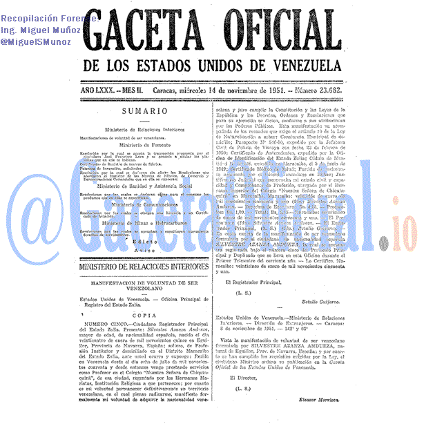 Gaceta Oficial 23682 del 14 Noviembre 1951