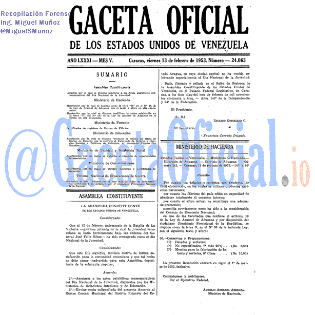 Gaceta Oficial 24063 del 13 Febrero 1953