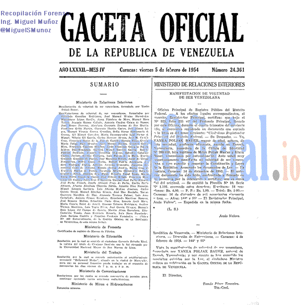 Gaceta Oficial 24361 del 5 Febrero 1954
