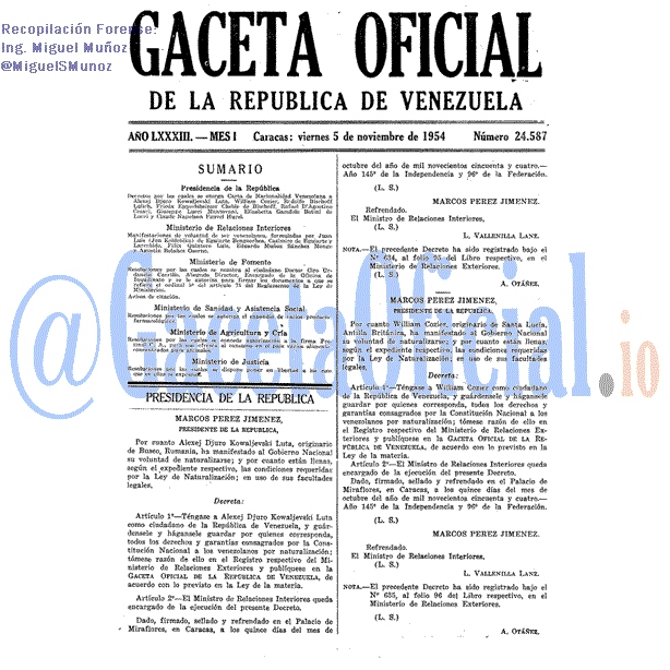 Gaceta Oficial 24587 del 5 Noviembre 1954
