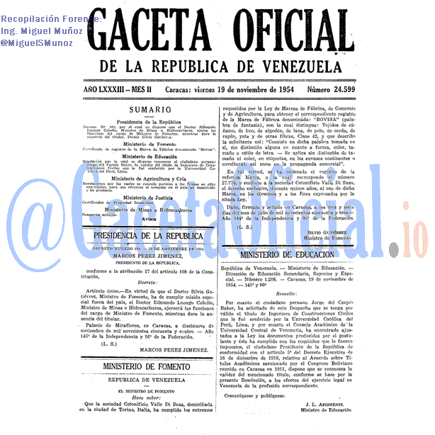 Gaceta Oficial 24599 del 19 Noviembre 1954