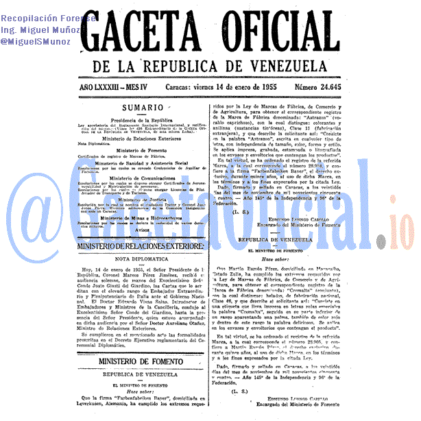 Gaceta Oficial 24645 del 14 Enero 1955