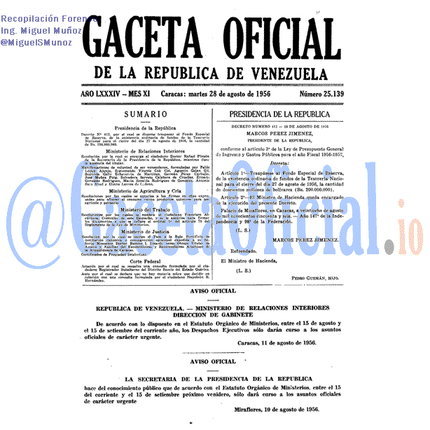 Gaceta Oficial 25139 del 28 Agosto 1956