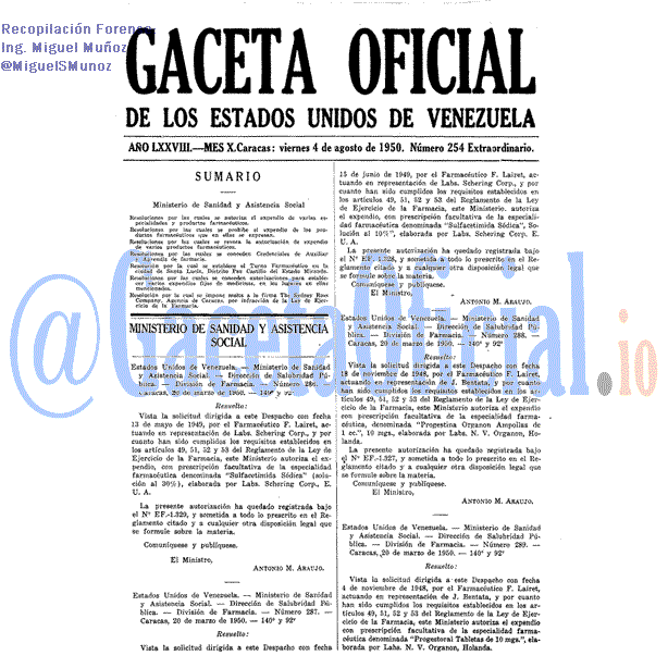 Gaceta Oficial 254 del 4 Agosto 1950