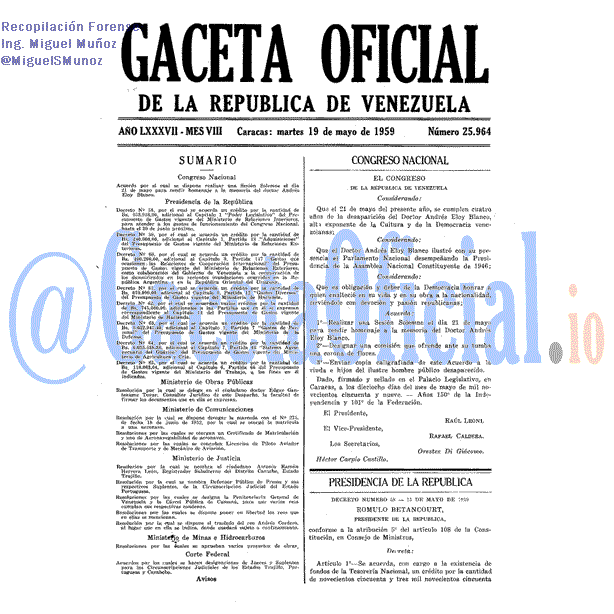 Gaceta Oficial 25964 del 19 Mayo 1959