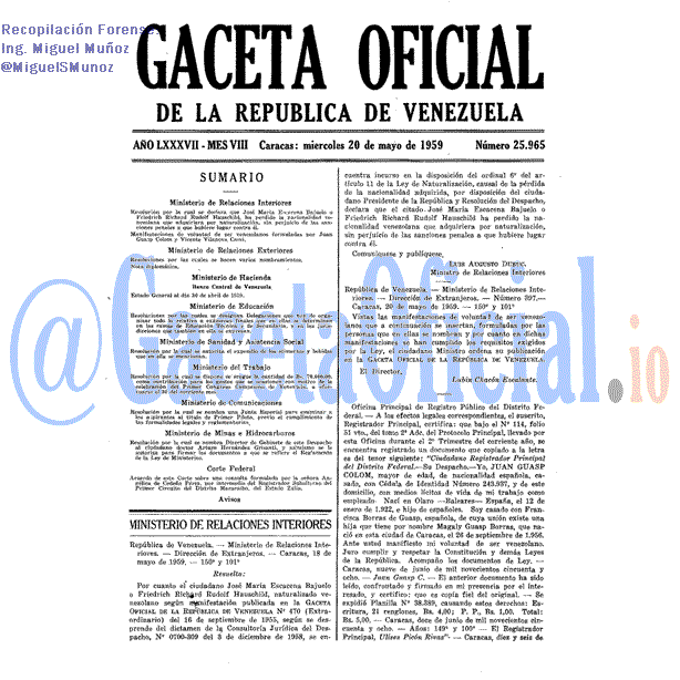 Gaceta Oficial 25965 del 20 Mayo 1959