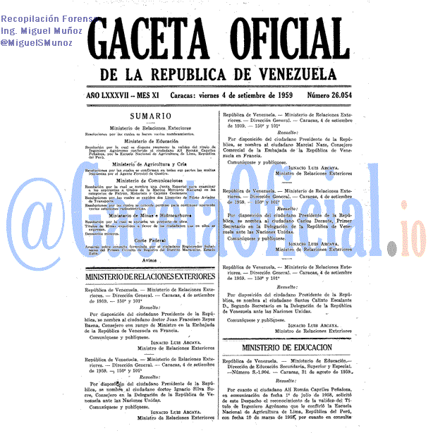 Gaceta Oficial 26054 del 4 Septiembre 1959