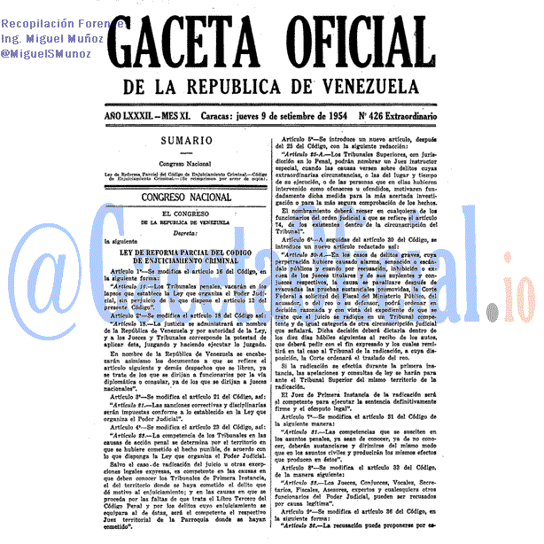 Gaceta Oficial 426 del 9 Septiembre 1954