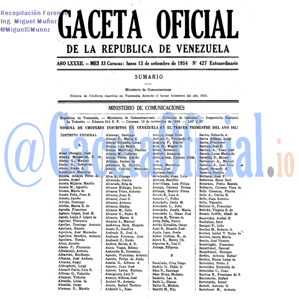 Gaceta Oficial 427 del 13 Septiembre 1954
