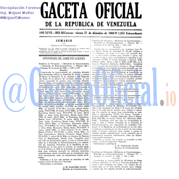 Gaceta Oficial 1254 1968-12-27 Gaceta Oficial 1254 del 27 Diciembre 1968