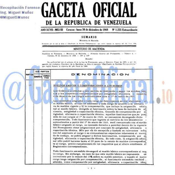 Gaceta Oficial 1255 1968-12-30 Gaceta Oficial 1255 del 30 Diciembre 1968
