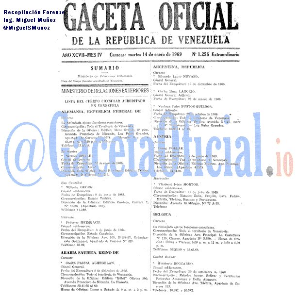 Gaceta Oficial 1256 1969-01-14 Gaceta Oficial 1256 del 14 Enero 1969
