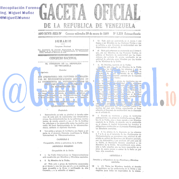 Gaceta Oficial 1258 1969-01-29 Gaceta Oficial 1258 del 29 Enero 1969