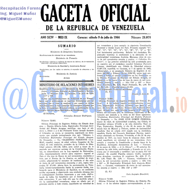 Gaceta Oficial 28078 del 9 Julio 1966
