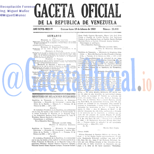 Gaceta Oficial 28848 del 10 Febrero 1969
