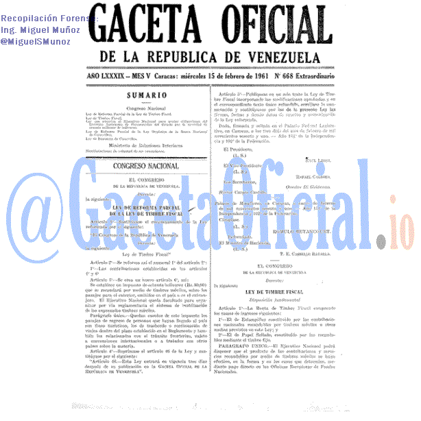 Gaceta Oficial 668 del 15 Febrero 1961