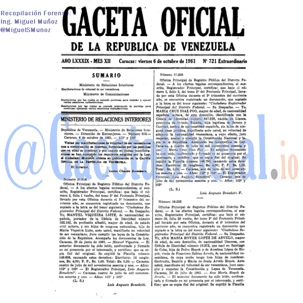 Gaceta Oficial 721 del 6 Octubre 1961