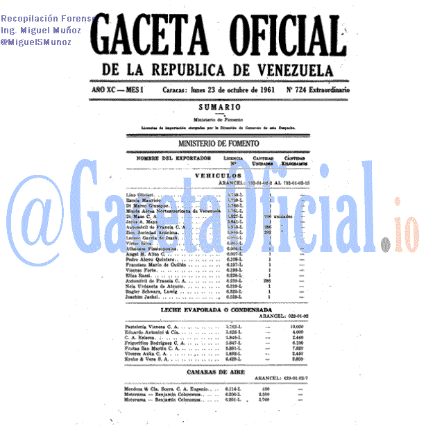 Gaceta Oficial 724 del 23 Octubre 1961