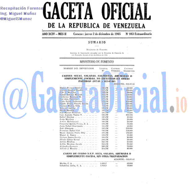 Gaceta Oficial 983 del 2 Diciembre 1965