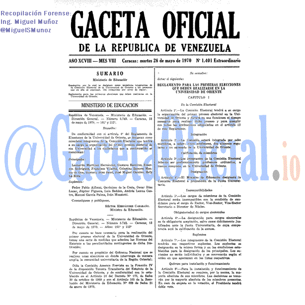 Gaceta Oficial 1401 1970-05-26 Gaceta Oficial 1401 del 26 Mayo 1970