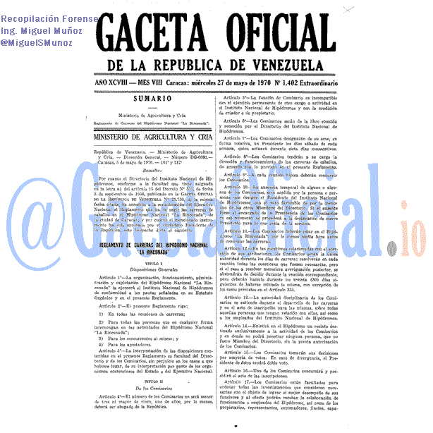 Gaceta Oficial 1402 1970-05-27 Gaceta Oficial 1402 del 27 Mayo 1970