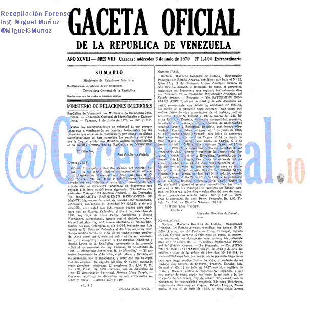 Gaceta Oficial 1404 1970-06-03 Gaceta Oficial 1404 del 3 Junio 1970