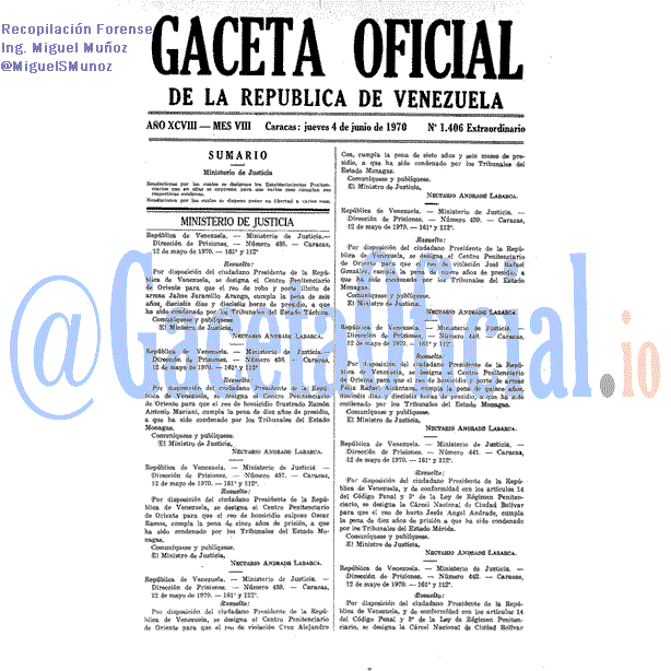 Gaceta Oficial 1406 1970-06-04 Gaceta Oficial 1406 del 4 Junio 1970