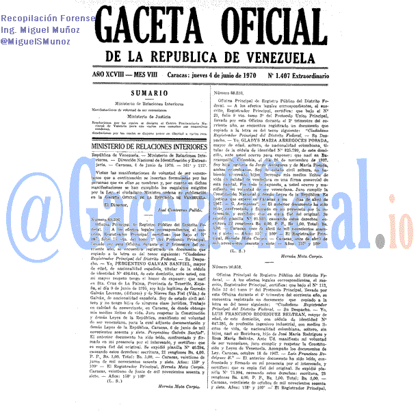 Gaceta Oficial 1407 1970-06-04 Gaceta Oficial 1407 del 4 Junio 1970