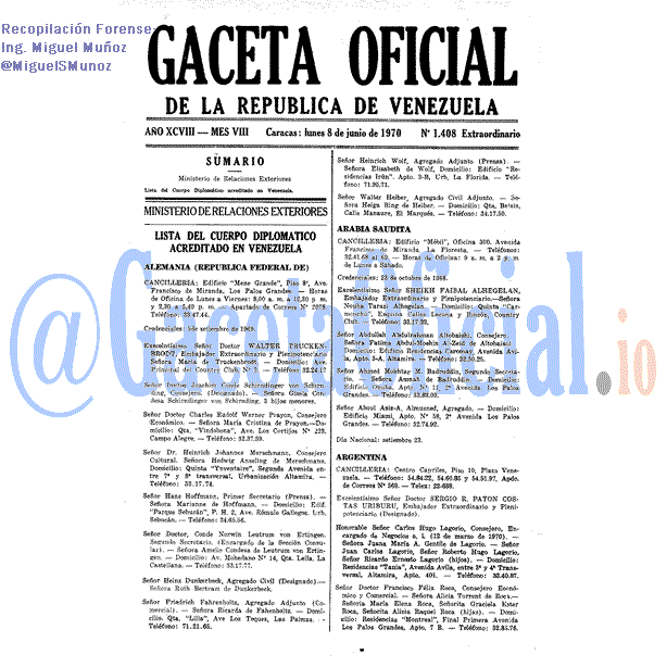 Gaceta Oficial 1408 1970-06-08 Gaceta Oficial 1408 del 8 Junio 1970