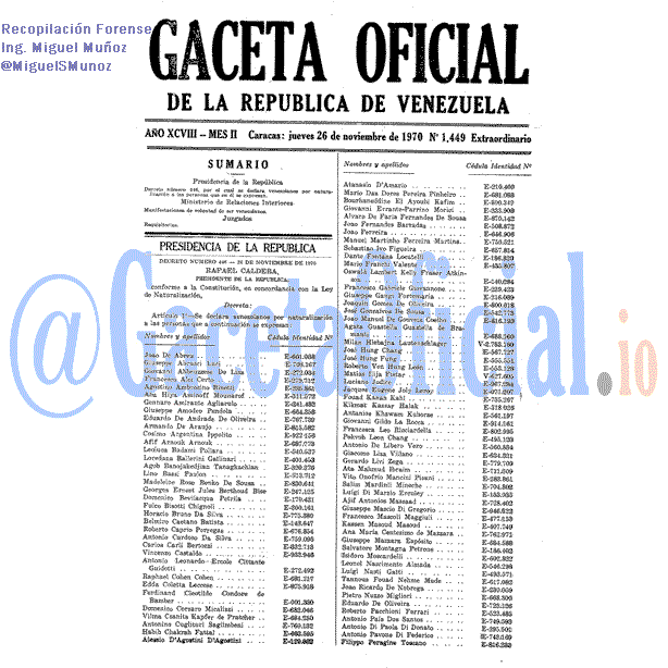 Gaceta Oficial 1449 del 26 Noviembre 1970