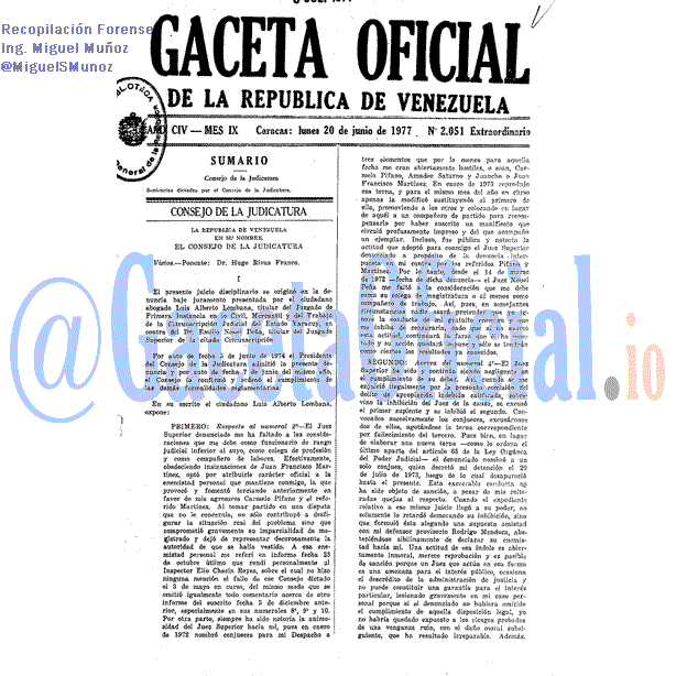 Gaceta Oficial 2051 del 20 Junio 1977