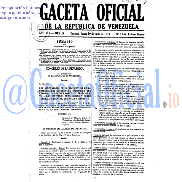Gaceta Oficial 2052 del 20 Junio 1977