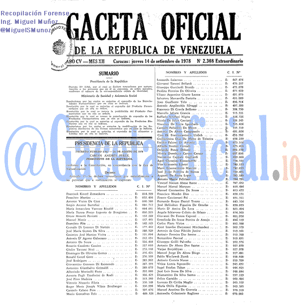 Gaceta Oficial 2308 del 14 Septiembre 1978