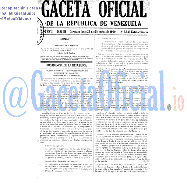 Gaceta Oficial 2531 del 31 Diciembre 1979