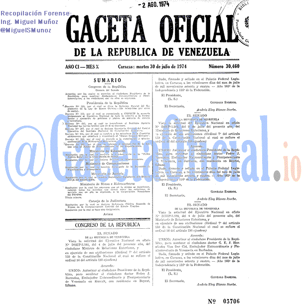 Gaceta Oficial 30460 del 30 Julio 1974