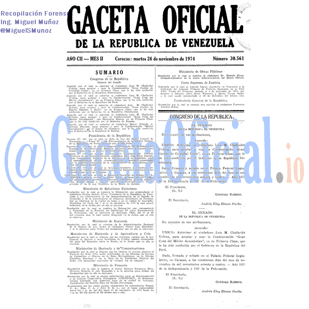 Gaceta Oficial 30561 del 26 Noviembre 1974